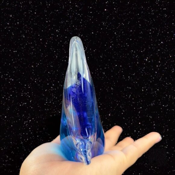Multicolor Large Art Glass Fish Figurine Paperweight Blue W Clear Edges Heavy - Picture 3 of 14